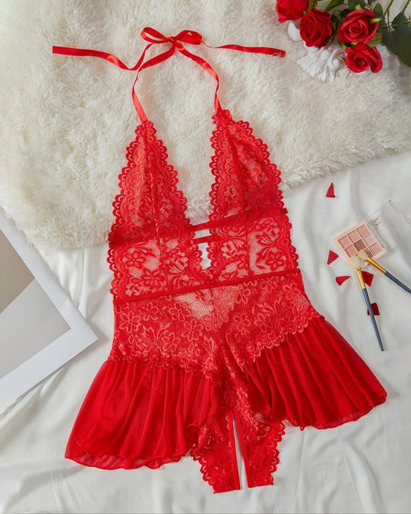 Sexy Effen Kleuren Kanten Pyjama