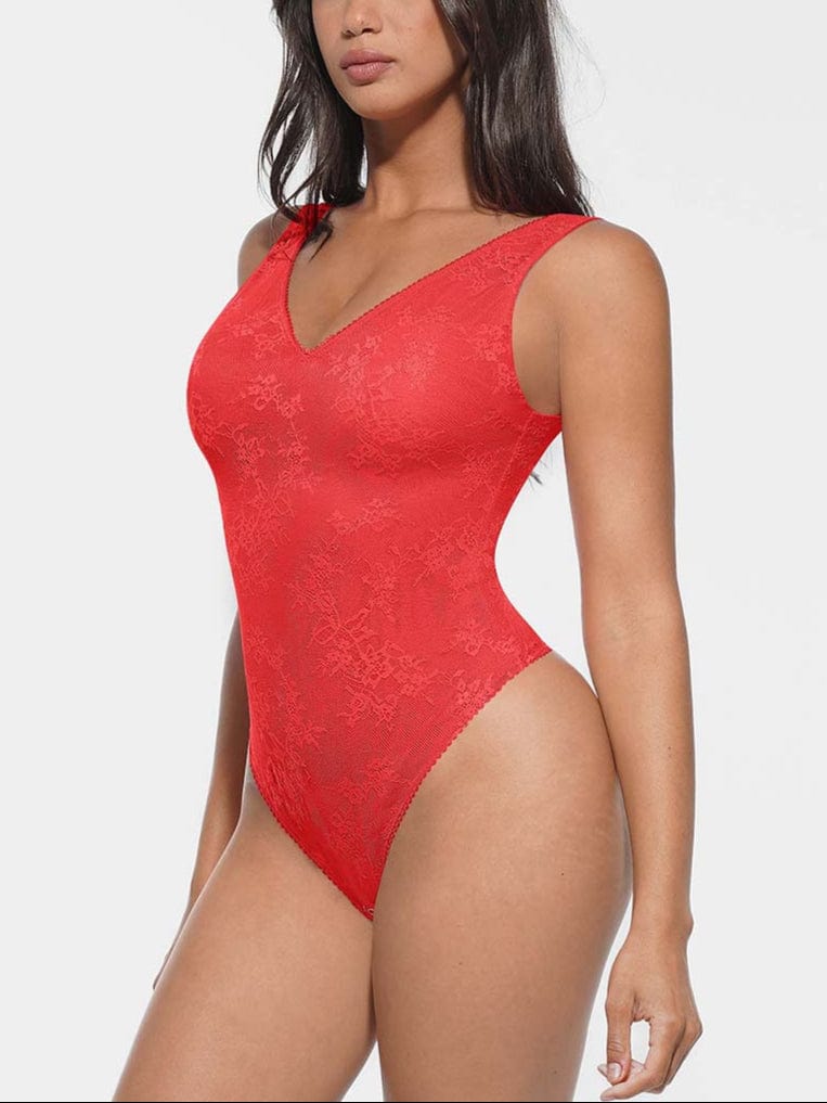 V-hals kanten string bodysuit
