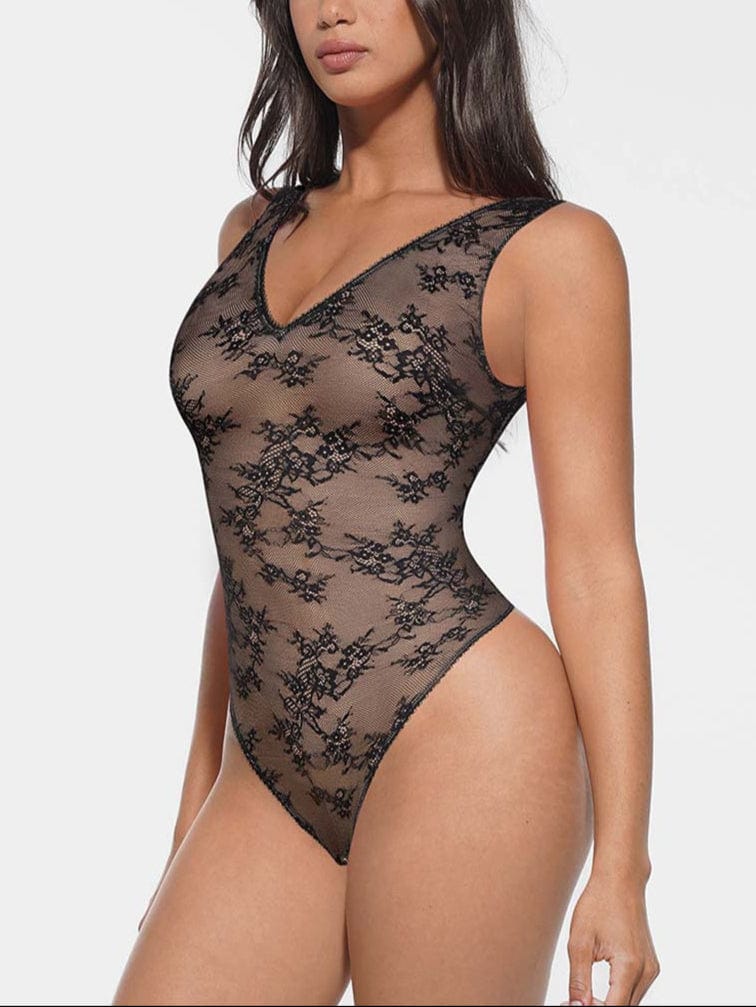 V-hals kanten string bodysuit