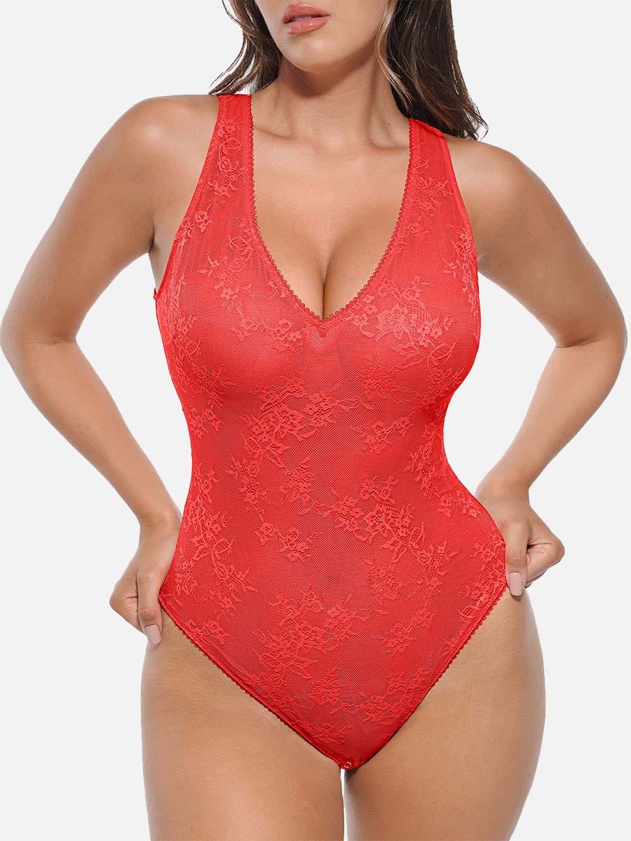 V-hals kanten string bodysuit