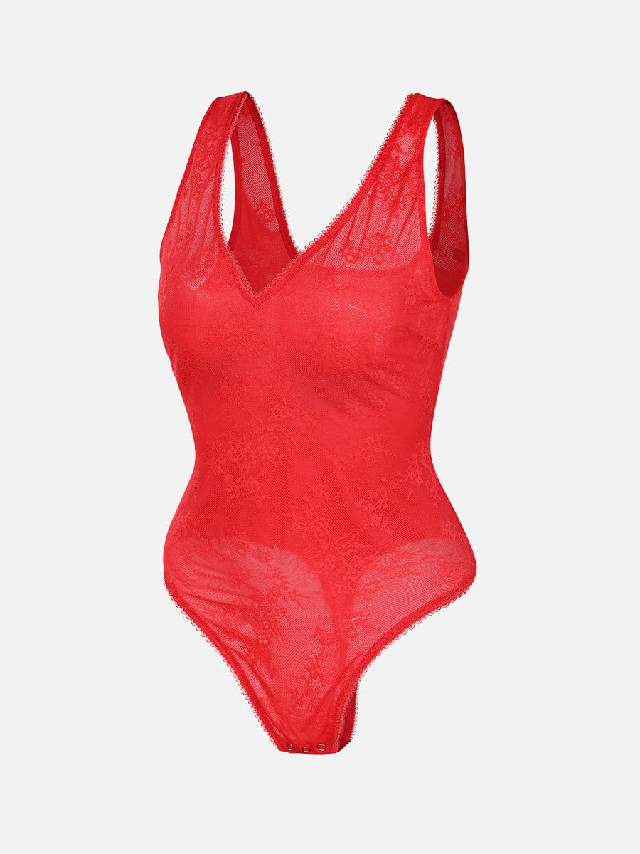 V-hals kanten string bodysuit