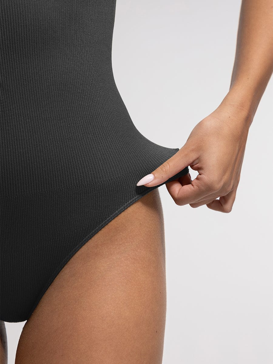 Geribbelde Zip-Front Tank Bodysuit