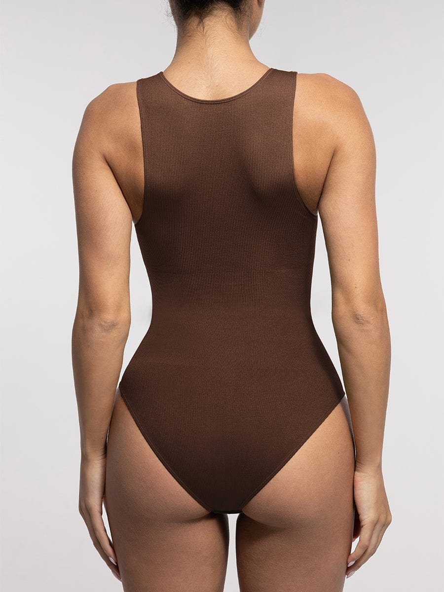 Geribbelde Zip-Front Tank Bodysuit