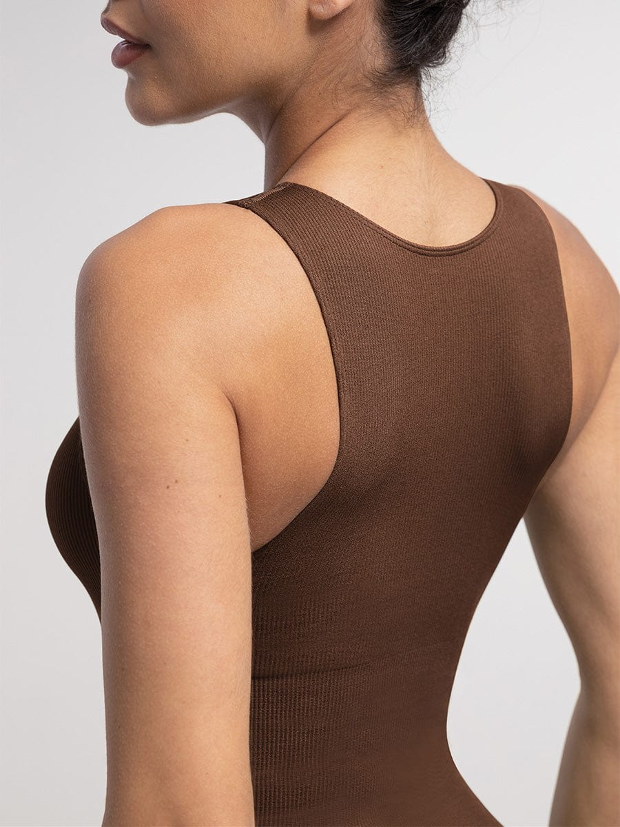 Geribbelde Zip-Front Tank Bodysuit