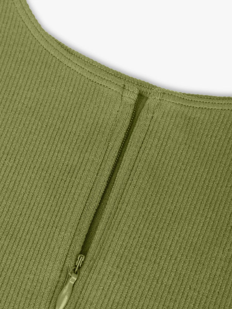Geribbelde Zip-Front Tank Bodysuit