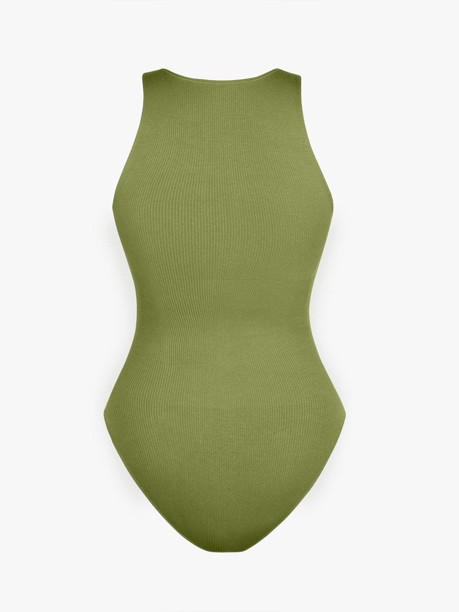 Geribbelde Zip-Front Tank Bodysuit