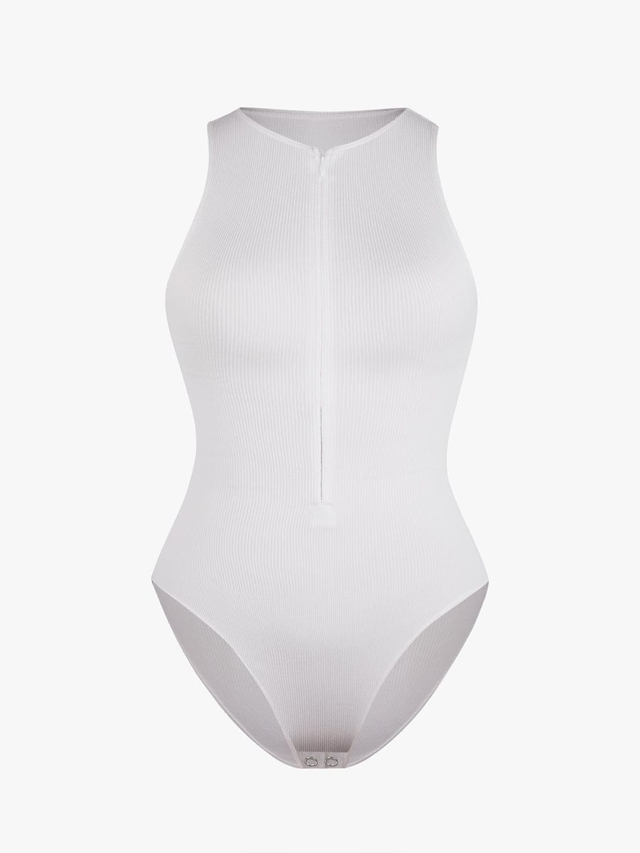 Geribbelde Zip-Front Tank Bodysuit
