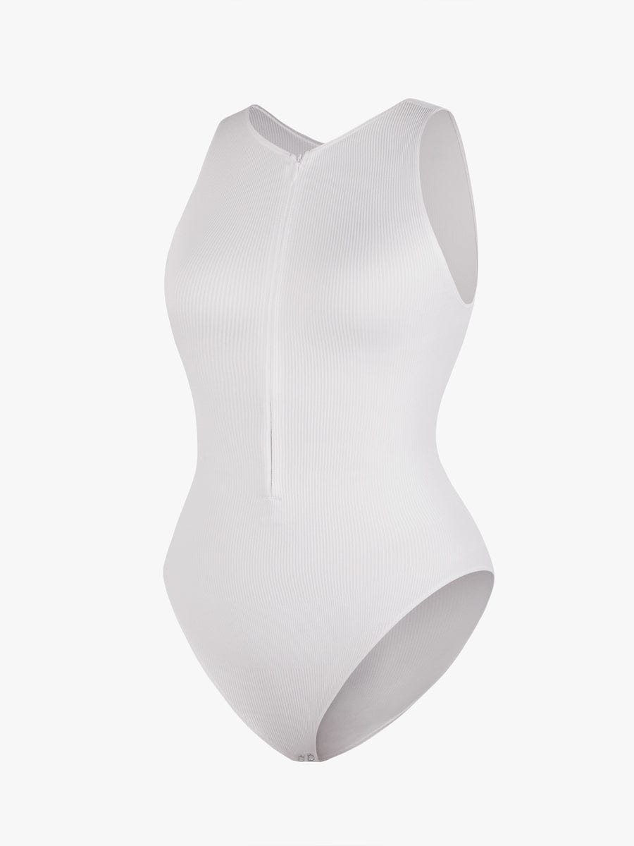 Geribbelde Zip-Front Tank Bodysuit