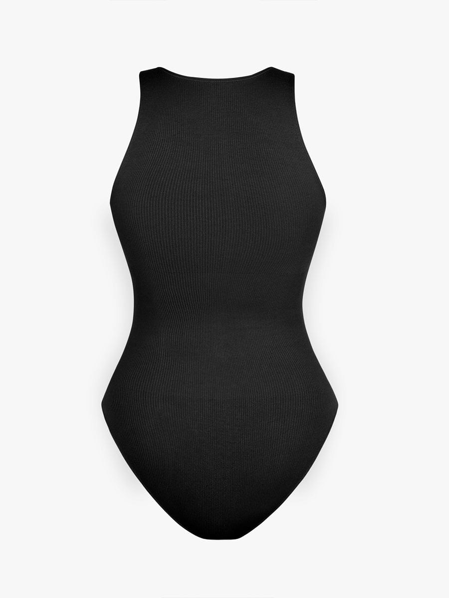 Geribbelde Zip-Front Tank Bodysuit