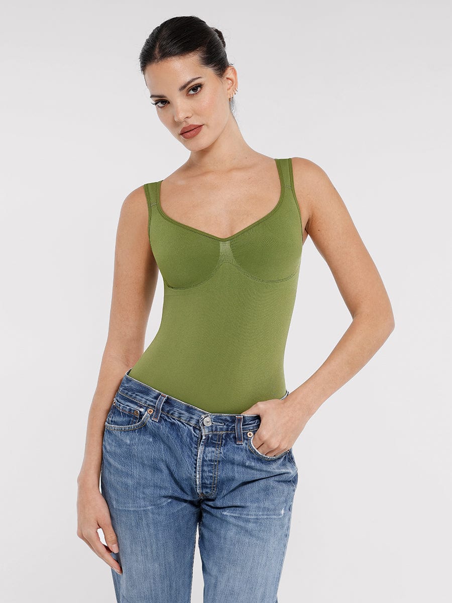 Diamond-Neck Bodysuit Met Slip