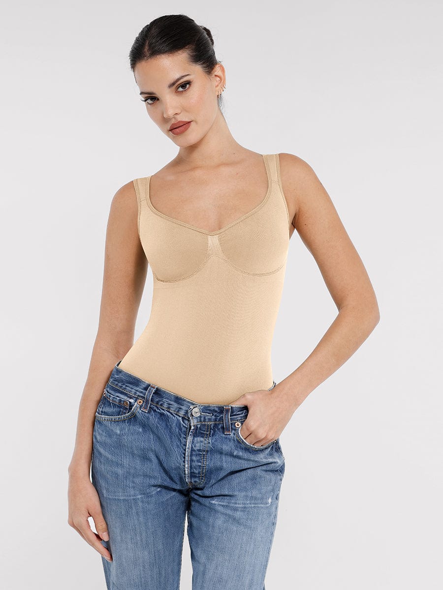 Diamond-Neck Bodysuit Met Slip