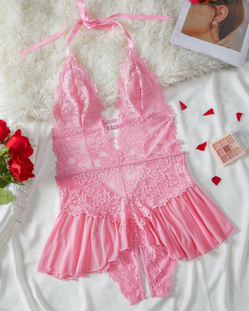 Sexy Effen Kleuren Kanten Pyjama