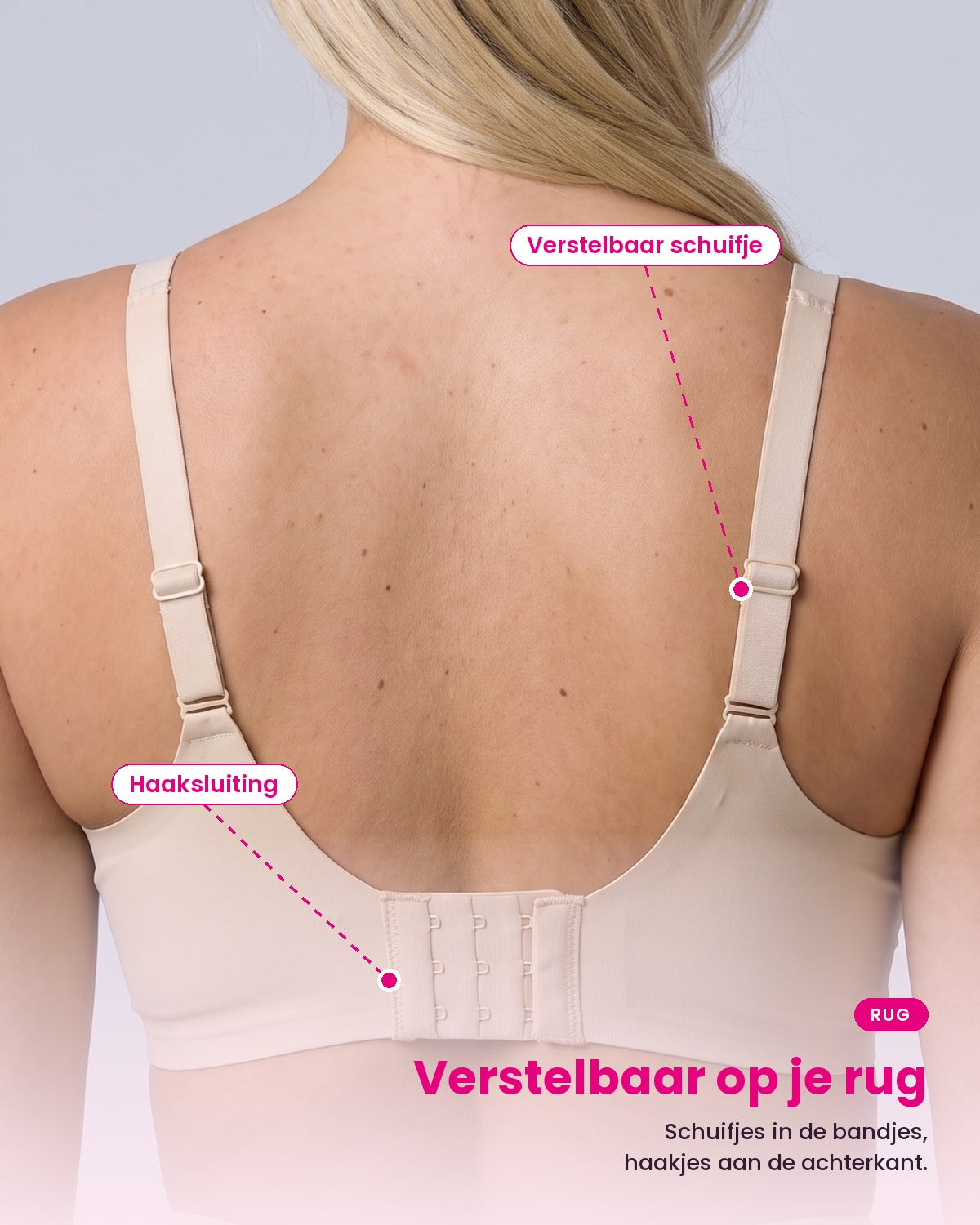 Verstelbare schuifjes en haaksluiting op de rug