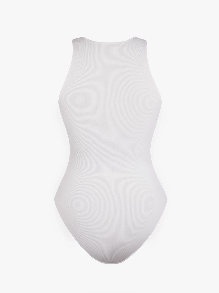 Geribbelde Zip-Front Tank Bodysuit