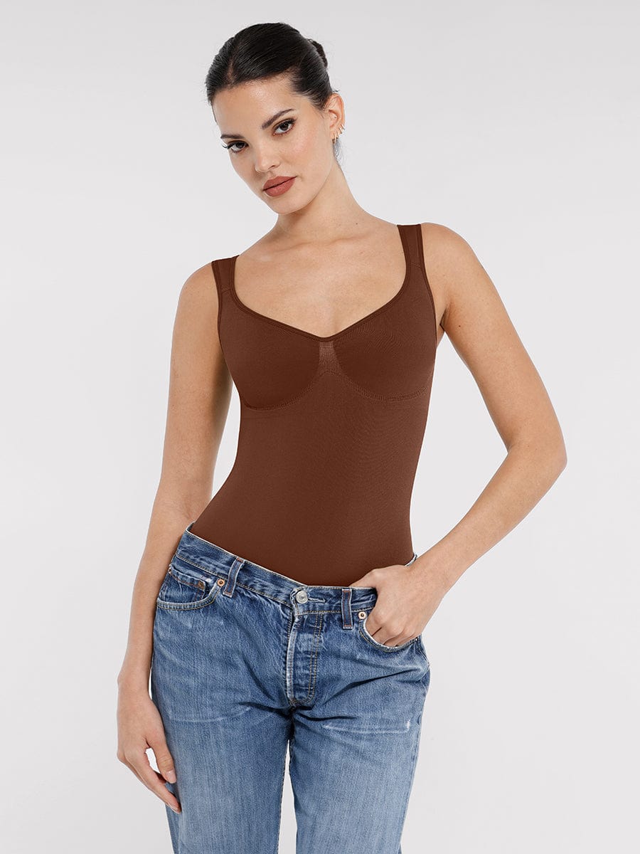 Diamond-Neck Bodysuit Met Slip