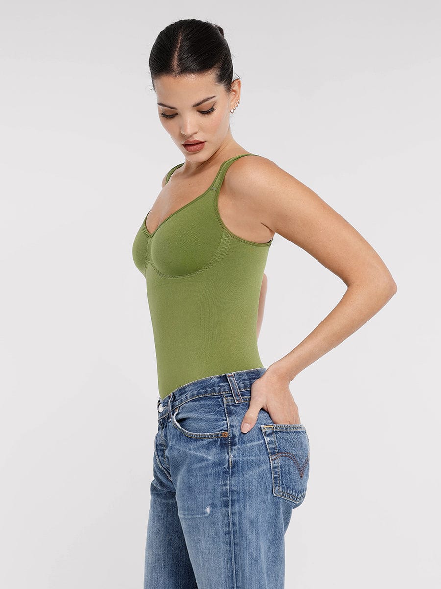 Diamond-Neck Bodysuit Met Slip