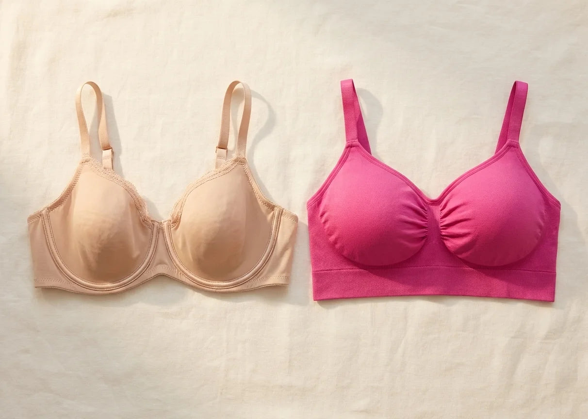 Vergelijking tussen een traditionele beugel-BH en de Monavida Everyday Seamless